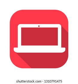 laptop vector red icon in modern flat style isolated. laptop support is good for your web design.