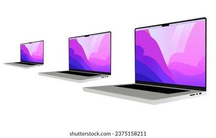 Laptop Vector set Flat icon illustration laptop triple pattern design computer white background
