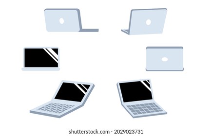 Laptop vector set. Notebook bundle in front, side and back angles. Laptop in various points of view isolated on white background.