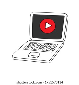Laptop with a video button on the screen.