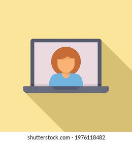 Laptop video call icon. Flat illustration of laptop video call vector icon for web design