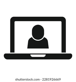 Laptop video call icon simple vector. Contact page. Info online