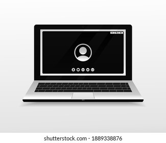 Laptop with video call screen template. Video call interface for social communication. Video conference. Illustration vector