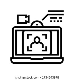 Laptop-Videokamera Gesicht ID Linie Symbol Vektorgrafik. Laptop-Videokamera-Gesichtsschild. isoliertes Kontursymbol