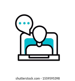 laptop video chat blog social media icon line and fill vector illustration