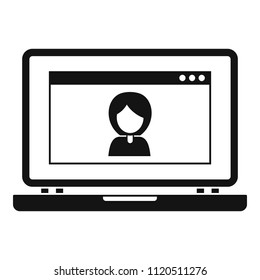 Laptop video chat icon. Simple illustration of laptop video chat vector icon for web design isolated on white background