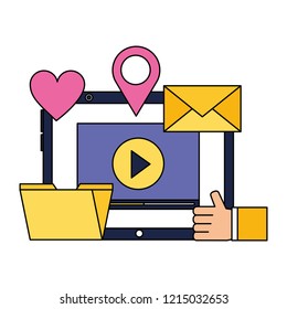 laptop video email folder love location social media