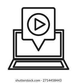 Video Icono del ordenador portátil. Juega al símbolo del Botón. Concepto de Vector de transmisión en línea. Pantalla de contenido multimedia. EPS 10.