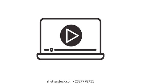 Laptop and video icon. Vector editable linear black and white illustration