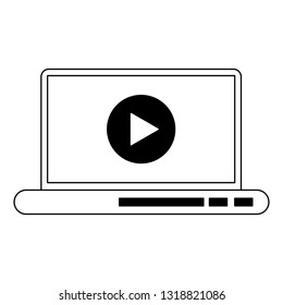 laptop with video player on screen in black and white