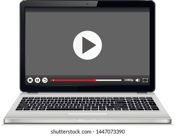 Laptop with video player on screen. Online streaming service on laptop