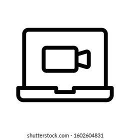 laptop video vector thin line icon 
