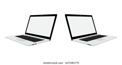 Laptop view on right side and left side on white background. EPS.file.
