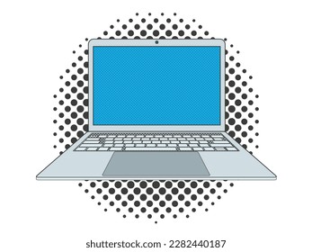 Laptop-Ansicht aus der Sicht des Benutzers. Vektorgrafik im Stile der Popkunst