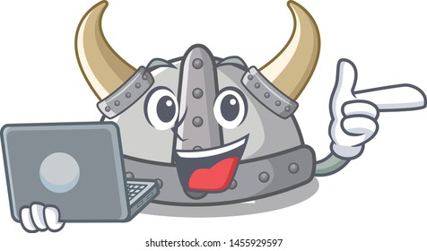 With laptop viking helmet isolated with the character