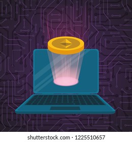 laptop with virtual coin ethereum