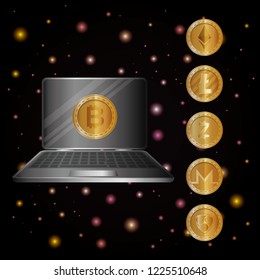 laptop with virtual coins