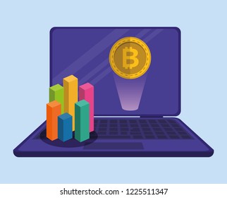 laptop with virtual coins