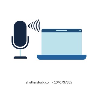 laptop with voice assistant icon
