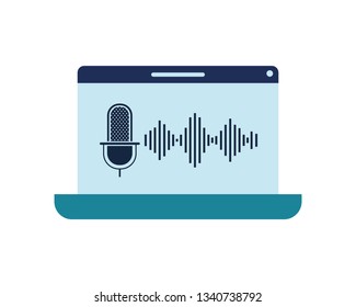 laptop with voice assistant icon