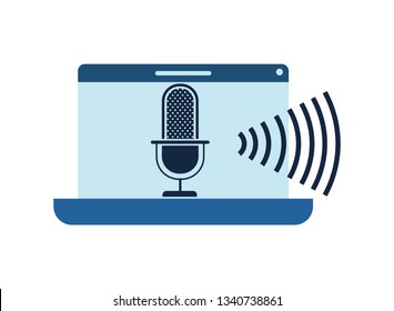 laptop with voice assistant icon
