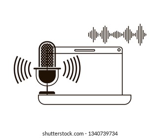 laptop with voice assistant icon