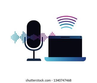 laptop with voice assistant icon