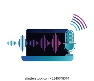 laptop with voice assistant icon