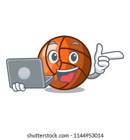 With laptop volleyball character cartoon style