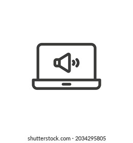 Laptop with volume icon on white background