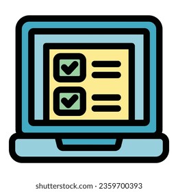 Laptop vote icon outline vector. Election poll. Online box color flat