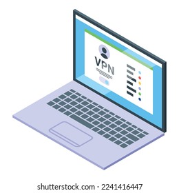 Laptop vpn icon isometric vector. Network server. Secure computer