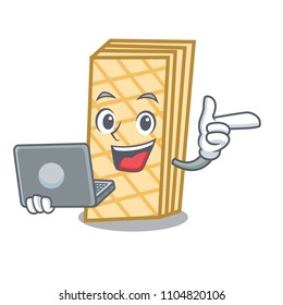 With laptop waffle character cartoon style