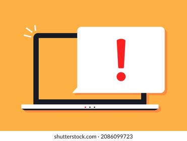 Laptop warning icon. Computer notification, exclamation mark. Illustration vector