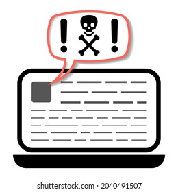 laptop warning malware, spam, online fraud, trojan computer ransomware virus icon