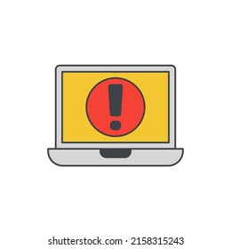 Laptop with warning sign icon in color icon, isolated on white background 