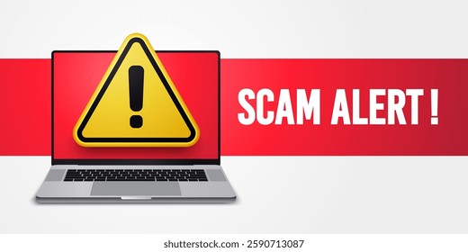 Laptop With Warning Sign And Text Scam Alert