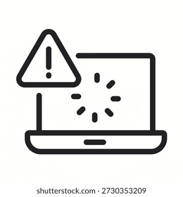 Notebook com símbolo de aviso e girador de carregamento, erro, alerta, sistema, tecnologia, problema, progresso, espera