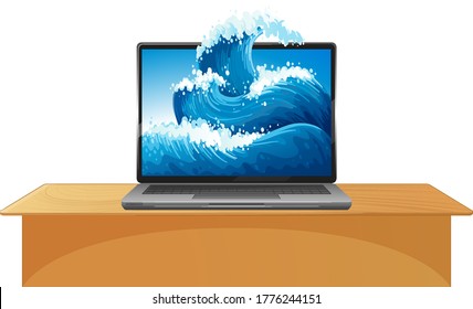 Laptop with waves on screen illustration