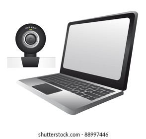 laptop with web cam isolated over white background. vector