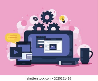 portátil con escena de diseño web