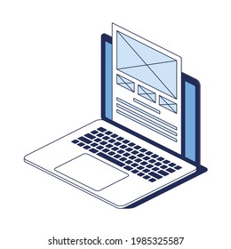 Laptop web design screen abstract. Vector 3d line isometric, color web icons, new flat style. Creative design idea for infographics.