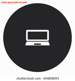 Laptop web icon. Gray circle button with white illustration.