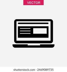 Laptop with web page on screen icon vector flat simple illustration on white background..eps