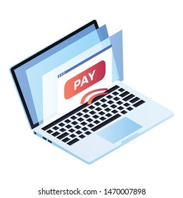 Laptop web pay icon. Isometric of laptop web pay vector icon for web design isolated on white background