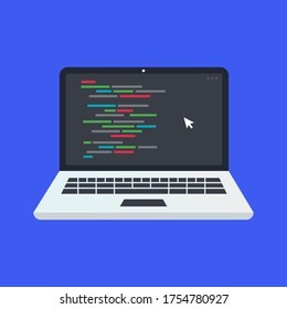 laptop web programing concept, flat coding design 