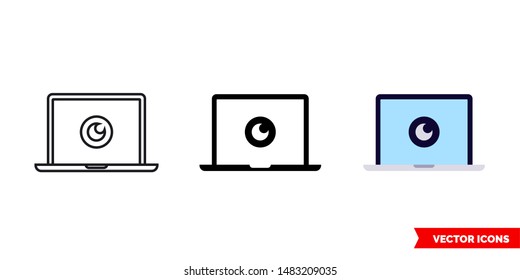 Laptop webcam icon of 3 types: color, black and white, outline. Isolated vector sign symbol.