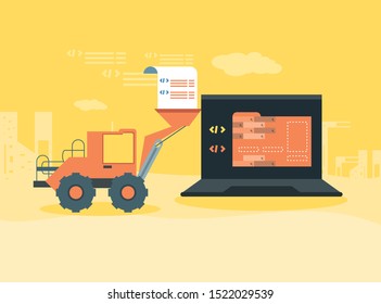 laptop with webpage under cosntruction vector illustration design
