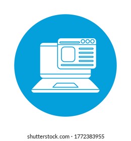 Laptop with website block style icon design, Digital technology and communication theme Vector illustration