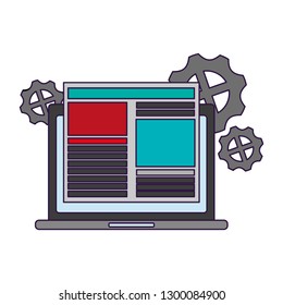 Laptop with website and gears